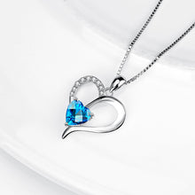 Load image into Gallery viewer, 925 Sterling Silver Fashion Simple Heart Pendant with Blue Cubic Zirconia and Necklace