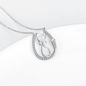 925 Sterling Silver Simple Cute Cat Geometric Pendant with Cubic Zirconia and Necklace