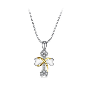 925 Sterling Silver Fashion Creative Bone Cross Pendant with Cubic Zirconia and Necklace