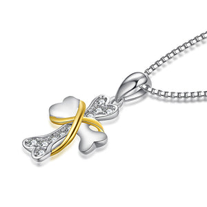 925 Sterling Silver Fashion Creative Bone Cross Pendant with Cubic Zirconia and Necklace