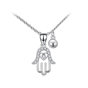 925 Sterling Silver Fashion Creative Hand Of Fatima Pendant with Cubic Zirconia and Necklace