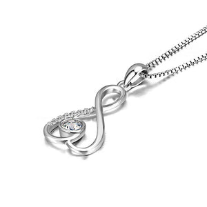 925 Sterling Silver Simple Temperament Figure Eight Heart Pendant with Cubic Zirconia and Necklace