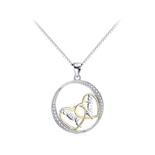 Load image into Gallery viewer, 925 Sterling Silver Simple Temperament Golden Double Heart-shaped Geometric Round Pendant with Cubic Zirconia and Necklace