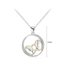 Load image into Gallery viewer, 925 Sterling Silver Simple Temperament Golden Double Heart-shaped Geometric Round Pendant with Cubic Zirconia and Necklace