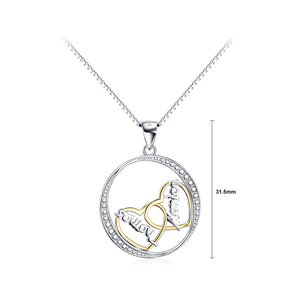 925 Sterling Silver Simple Temperament Golden Double Heart-shaped Geometric Round Pendant with Cubic Zirconia and Necklace