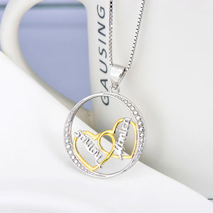 925 Sterling Silver Simple Temperament Golden Double Heart-shaped Geometric Round Pendant with Cubic Zirconia and Necklace