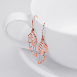 925 Sterling Silver Plated Rose Gold Fashion Simple Angel Wing Earrings