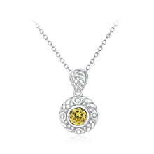 Load image into Gallery viewer, 925 Sterling Silver Fashion Elegant Pattern Geometric Round Pendant with Yellow Cubic Zirconia and Necklace