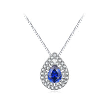 Load image into Gallery viewer, 925 Sterling Silver Simple and Bright Water Drop-shaped Pendant with Blue Cubic Zirconia and Necklace