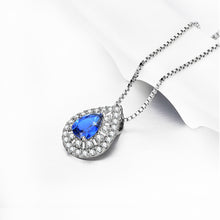 Load image into Gallery viewer, 925 Sterling Silver Simple and Bright Water Drop-shaped Pendant with Blue Cubic Zirconia and Necklace