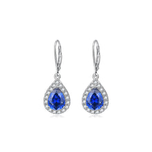 Load image into Gallery viewer, 925 Sterling Silver Simple and Bright Water Drop-shaped Earrings with Blue Cubic Zirconia
