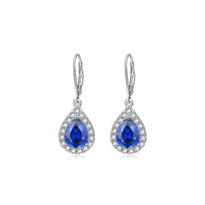 925 Sterling Silver Simple and Bright Water Drop-shaped Earrings with Blue Cubic Zirconia