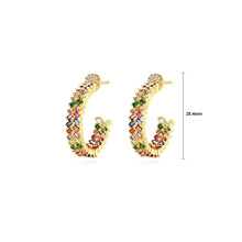Load image into Gallery viewer, Fashion Temperament Plated Gold Geometric Semicircular Stud Earrings with Colorful Cubic Zirconia