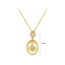 Load image into Gallery viewer, Fashion Temperament Plated Gold Pattern Geometric Oval Pendant with Cubic Zirconia and Necklace