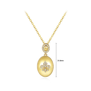 Fashion Temperament Plated Gold Pattern Geometric Oval Pendant with Cubic Zirconia and Necklace
