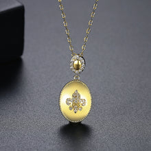Load image into Gallery viewer, Fashion Temperament Plated Gold Pattern Geometric Oval Pendant with Cubic Zirconia and Necklace