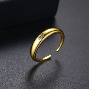 Simple Temperament Plated Gold Geometric Adjustable Opening Ring with Cubic Zirconia