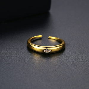 Simple Temperament Plated Gold Geometric Adjustable Opening Ring with Cubic Zirconia