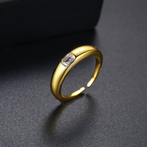 Simple Temperament Plated Gold Geometric Square Cubic Zirconia Adjustable Open Ring