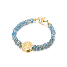 Load image into Gallery viewer, Fashion Classic Plated Gold Jesus 316L Stainless Steel Geometric Round Blue Beaded Bracelet