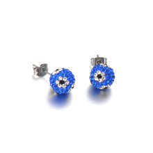 Load image into Gallery viewer, Simple Bright Geometric Round Flower 316L Stainless Steel Stud Earrings with Blue Cubic Zirconia