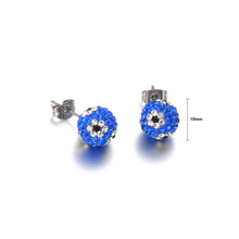 Load image into Gallery viewer, Simple Bright Geometric Round Flower 316L Stainless Steel Stud Earrings with Blue Cubic Zirconia