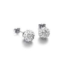 Load image into Gallery viewer, Simple Bright Geometric Round Flower 316L Stainless Steel Stud Earrings with White Cubic Zirconia