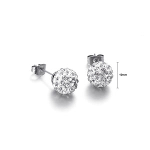 Simple Bright Geometric Round Flower 316L Stainless Steel Stud Earrings with White Cubic Zirconia