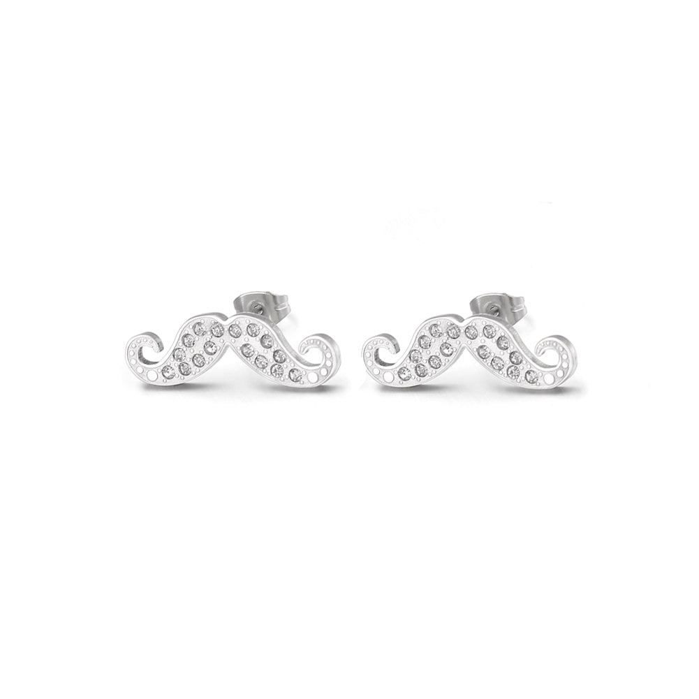 Simple and Creative Beard 316L Stainless Steel Stud Earrings with Cubic Zirconia