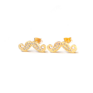 Simple and Creative Plated Gold Beard 316L Stainless Steel Stud Earrings with Cubic Zirconia