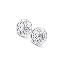 Load image into Gallery viewer, Simple and Elegant Hollow Pattern Geometric Round 316L Stainless Steel Stud Earrings with Cubic Zirconia