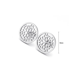 Simple and Elegant Hollow Pattern Geometric Round 316L Stainless Steel Stud Earrings with Cubic Zirconia