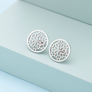 Simple and Elegant Hollow Pattern Geometric Round 316L Stainless Steel Stud Earrings with Cubic Zirconia