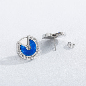Simple and Fashion Geometric Blue Round 316L Stainless Steel Stud Earrings with Cubic Zirconia