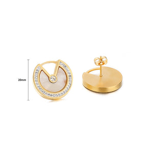 Simple and Fashion Plated Gold Geometric White Round 316L Stainless Steel Stud Earrings with Cubic Zirconia