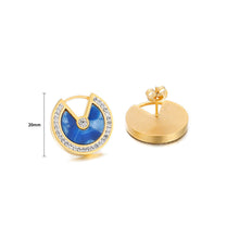 Load image into Gallery viewer, Simple and Fashion Plated Gold Geometric Blue Round 316L Stainless Steel Stud Earrings with Cubic Zirconia