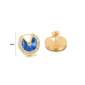 Simple and Fashion Plated Gold Geometric Blue Round 316L Stainless Steel Stud Earrings with Cubic Zirconia