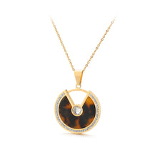 Load image into Gallery viewer, Simple and Fashion Plated Gold Geometric Brown Round 316L Stainless Steel Pendant with Cubic Zirconia and Necklace