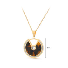 Load image into Gallery viewer, Simple and Fashion Plated Gold Geometric Brown Round 316L Stainless Steel Pendant with Cubic Zirconia and Necklace