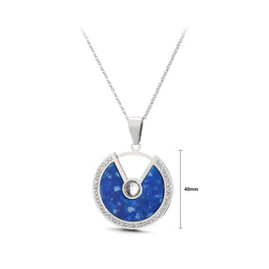 Simple and Fashion Geometric Blue Round 316L Stainless Steel Pendant with Cubic Zirconia and Necklace