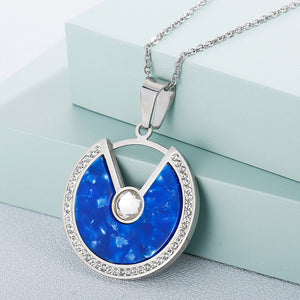 Simple and Fashion Geometric Blue Round 316L Stainless Steel Pendant with Cubic Zirconia and Necklace