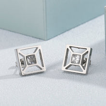 Load image into Gallery viewer, Simple and Fashion Hollow Geometric Square 316L Stainless Steel Stud Earrings with Cubic Zirconia