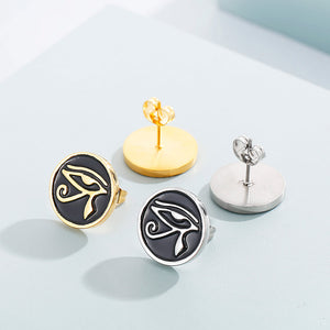Fashion Simple Plated Gold Devil's Eye Geometric Round 316L Stainless Steel Stud Earrings