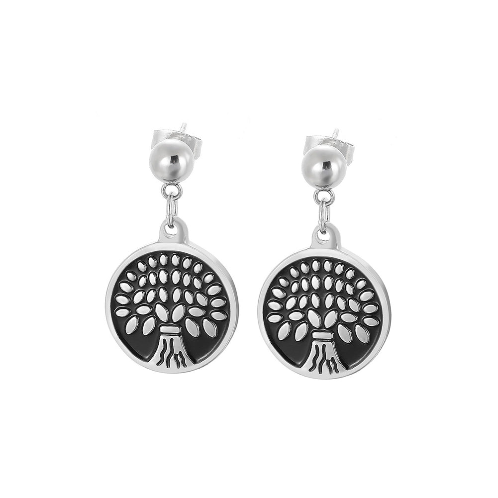 Fashion and Elegant Tree Of Life Geometric Round 316L Stainless Steel Earrings