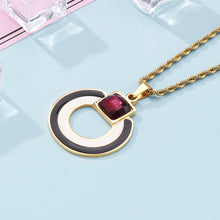 Load image into Gallery viewer, Fashion Simple Plated Gold Hollow Geometric Round 316L Stainless Steel Pendant with Red Cubic Zirconia and Necklace