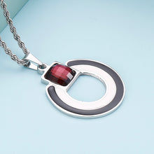 Load image into Gallery viewer, Fashion Simple Hollow Geometric Round 316L Stainless Steel Pendant with Red Cubic Zirconia and Necklace