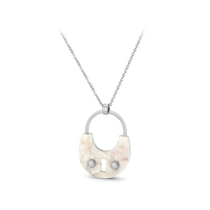 Fashion Temperament Lock White Resin 316L Stainless Steel Pendant with Necklace