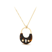 Load image into Gallery viewer, Fashion Temperament Plated Gold Lock Brown Resin 316L Stainless Steel Pendant with Necklace
