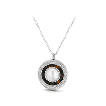 Load image into Gallery viewer, Simple and Elegant Geometric Circle Imitation Pearl 316L Stainless Steel Pendant with Cubic Zirconia and Necklace