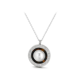 Simple and Elegant Geometric Circle Imitation Pearl 316L Stainless Steel Pendant with Cubic Zirconia and Necklace
